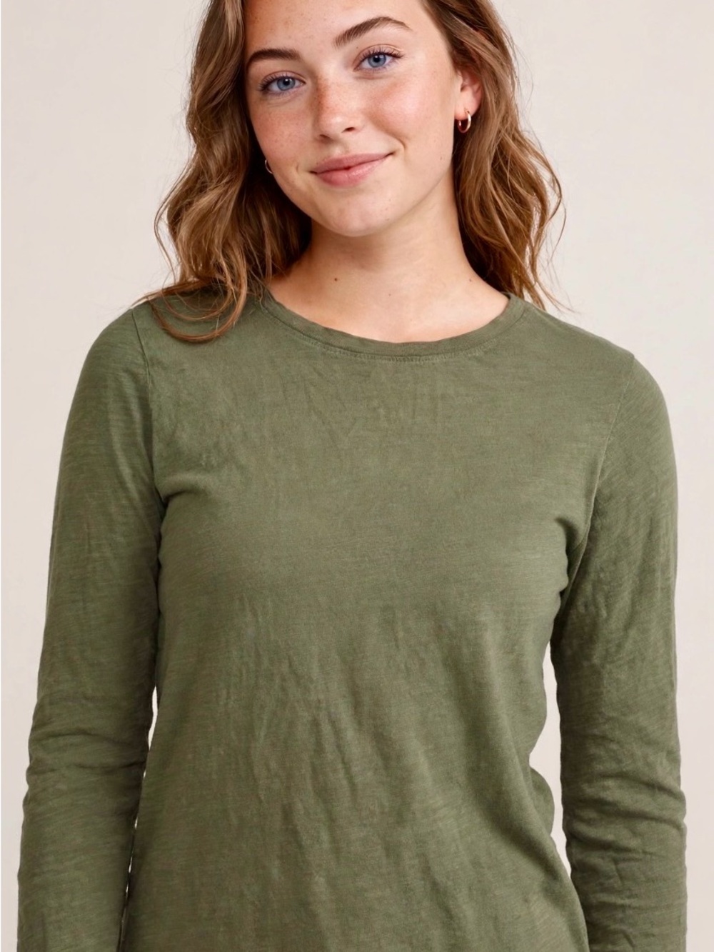 Sonoma Everyday Tee M Olive Long-Sleeve Women's Crewneck Top Basic Layering